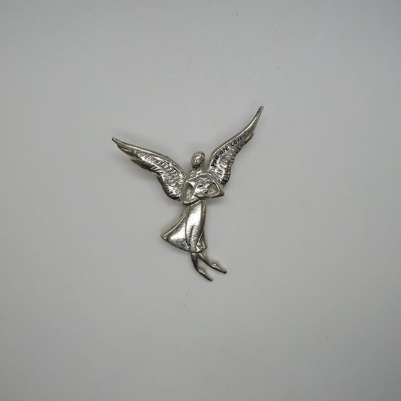 Angel Brooch You Are Loved 2.5" Silver Tone Pin Guardian Heavenly Religious - Picture 2 of 11